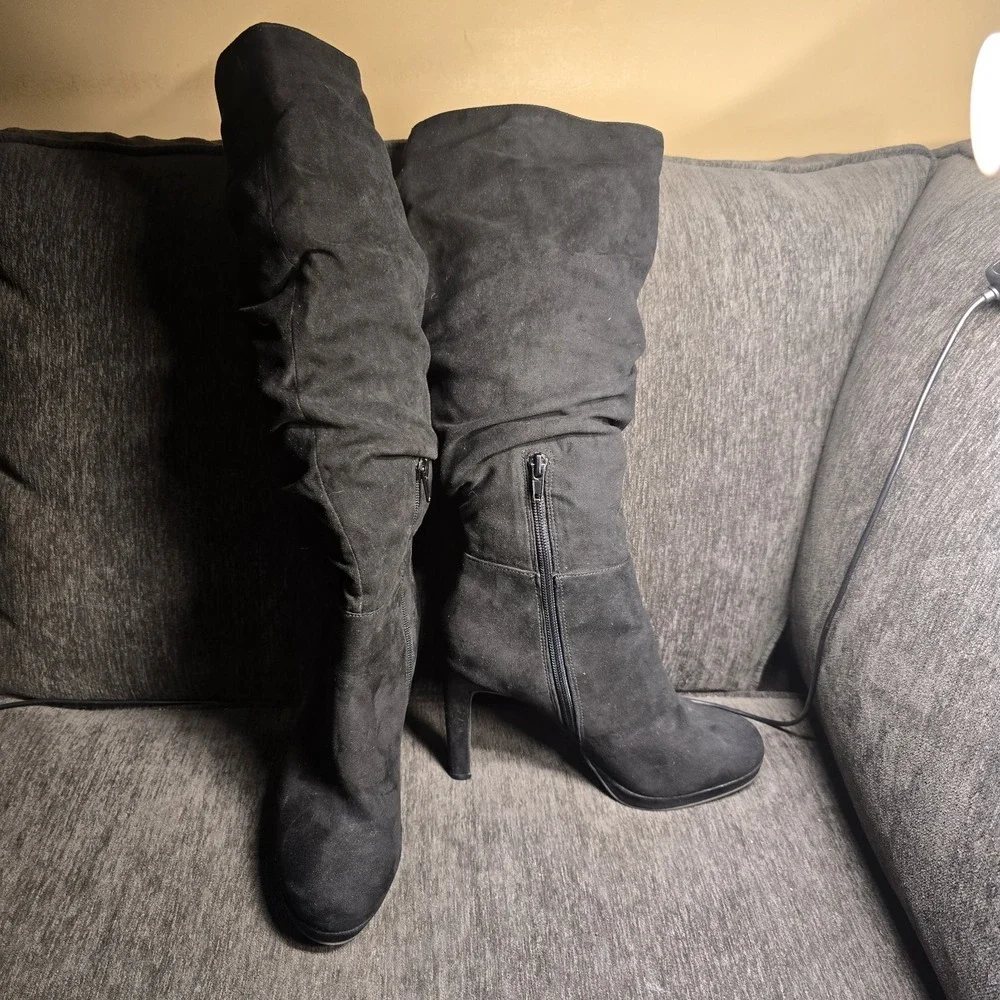 Kelly & Katie Kuzma Womens Black‎ Slouchy Knee High Stiletto Boots Size 6